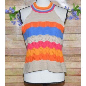 Cute THML Halter Top Sweater Color Block Crochet Ladies Size L Boho Festival